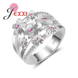 Cluster Rings Pink Cubic Zirconia Stone Inlay For Women Girls 925 Sterling Silver Jewelry Bridal Wedding Accessories Bijoux