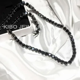 Coutom 4mm 6mm 8mm Iced Out Tennis Chain Necklace 925 Sterling Silver Diamond Black Moissanite Tennis Chain