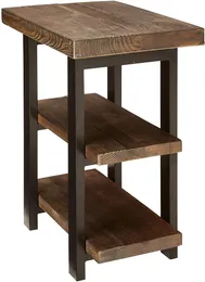 Tavolino Pomona a 2 ripiani in metallo e legno di recupero, tavolino con ripiani, comodino/comodino laterale