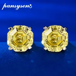 Örhängen pansysen 925 sterling silver asscher klipp 8mm citrin safir hög koldiamant bröllop party studörhängen fin smycken gåva