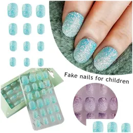 False Nails 24Pcs/Set Gel Kids Fake Fl Er Press On Nail Tips Finger Decor Wearable Girls Gifts Drop Delivery Health Beauty Art Salon Ot8An