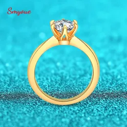 Rings Smyoue 18k Gold Plated 1ct Moissanite Ring for Women Sparkling Classic Wedding Promise Band 925 Sterling Silver Jewelry 3 Colors