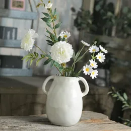 2つのハンドルを備えたセラミック花瓶、家の装飾用のモダンな農家の花瓶