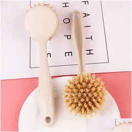 Cleaning Brushes Long Handle Pot Brush Kitchen Pan Dish Bowl Washing Tools Portable Wheat St Household Clean Drop Delivery Home Gard Dhxgr