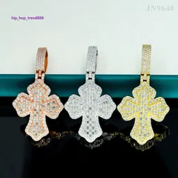 INS Hot selling Product S925 Silver Mosang Stone Small Ladder Square Cross Hip Hop Style Trade Special Fund