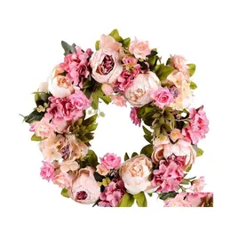 Decorative Flowers Wreaths Decorative Flowers Wreaths Artificial Flower Wreath Peony 16Inch Door Spring Round For The Front Wedding Dhvob