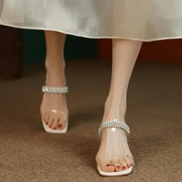 Häl eleganta transparenta pärlor chunky hög sommaren fyrkantiga modeparty pumpar sandaler skor lila grön vit 639 741 d