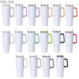Water Bottles Thermal Sublimation Blank 40oz Skinny Tumbler Coffee Sippy Cup Colorful Handle Stainless Steel Car Water Bottle Travel Mug YQ240221