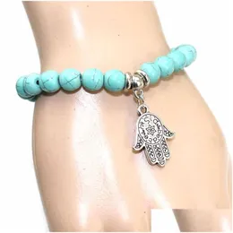 Charm Bracelets New Arrival 8Mm Turquoise Bead Hamsa Hand Charm Bracelets Turkish Ethnic Relins Jewelry Women Usa Yoga Drop Delivery Dh9Nf