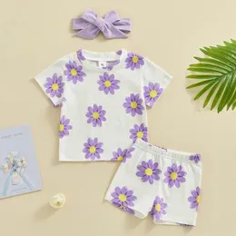 Clothing Sets Toddler Baby Girl 3pcs Clothes Outfits Summer Floral Print Shirt Shorts Headband Set