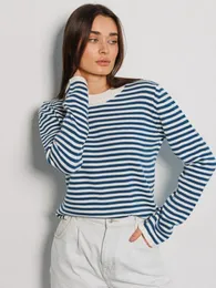 Suéteres femininos Bornladies malha listra camisola mulheres outono inverno solto casual grosso pullovers feminino quente de mangas compridas o pescoço tops