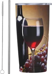 Bicchiere in acciaio inossidabile da 20 once con coperchio e doppia parete per vino e uva in paglia