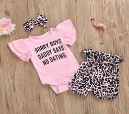 Baby Designer Clothing Sets Rompers New Born Baby Brand Letter Print Ropmers Leopard Shorts Hair Accessoires barn Thress Piece96791897304