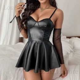 Basic Casual Dresses Women Erotic Lingerie Sexy Comes Black Lace Up Leather Bondage Backless Teddy Sexy Lady Bodysuit Latex Underwear Lenceria T240221