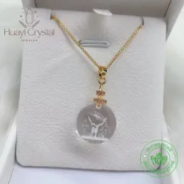 Pingentes originais requintados jóias de natal presentes floco de neve fawn natural branco bola de cristal pingente 14k ouro embrulhado pingente colar