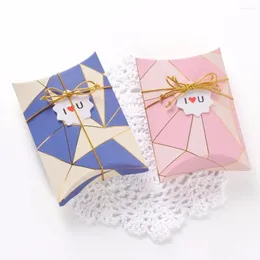 Jewelry Pouches 50Pcs Pillow Ribbon Bow Present Carton Pouch Kraft Paper Box Geometric Gift Boxes Wedding Party Supply Acccessories Package