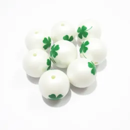 Koraliki hurtowe 12 mm/ 20 mm 100pcs/ torba akrylowa matowa perła druk z podwójną zieloną konikierem do grubej biżuterii St. Patrick's Day