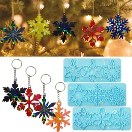 Equipaggiamenti Snowflake a pendente in silicone stampo fai -da -te elenco di Natale olografico Crystal resina epossidica stampo