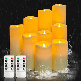 Flammenlose Kerzen, batteriebetriebene LED-Kerzen, 4/5/6/7/8/ 9 Zoll, Set mit 9 wasserdichten Außen- und Innenkerzen mit 10-Tasten-Fernbedienung und zyklischem 24-Stunden-Timer, Elfenbeinfarben