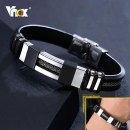 Vnox Stainless Steel Bracelet Men Wrist Band Black Grooved Rudder Silicone Mesh Link Insert Punk Wristband Stylish Casual Bangle