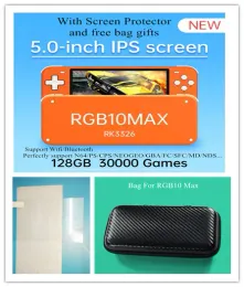プレイヤーPowkiddy 5インチRGB10 MAXレトロハンドヘルドゲームコンソールRK3326 WIFI PS1 PSPビデオゲームプレーヤー128G 30000ゲーム付きダブルロッカー