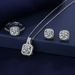 Kolyeler Nişan Laboratuvarı Elmas Takı Seti 925 STERLING Silver Party Alyans Küpe Kadınlar İçin Kolye Gelin Taş Taşları Takı