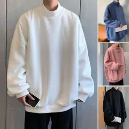 Herrtröjor trendiga män pullover ins stil tröja fast färg bra touch ribbe manschett streetwear