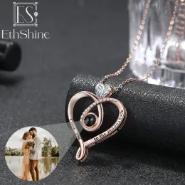 قلادة Ethshine 925 Sterling Silver Phindation Photo Despription Necklace for Women Photo Photo Love Heart Heart Homiort