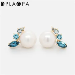 Earrings DPLAOPA 100% 925 Sterling Silver Big Pearl Blue Stud Earring Women Clips Piercing Pendiente Luxury Fine Jewelry Gift