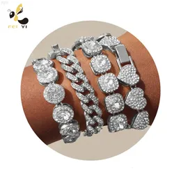 Luxury Jewelry Crystal Bracelet Bling Clustered Heart Round Diamond Cuban Layered Moissanite Tennis Bracelet for Women Girls