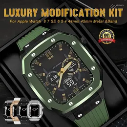 Watch Bands Luxury Modification Kit For Apple Series 8 7 45mm Men Rugged Case IWatch 6 5 4 44mm Metal Cover Silicone Sports Strap