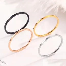 Cluster Rings 1Mm Gold Sier Black Stainless Steel Band Ring For Women Men Simple Fine Engagement Couple Rings Fashion Jewelry Gift Dr Dhuiz