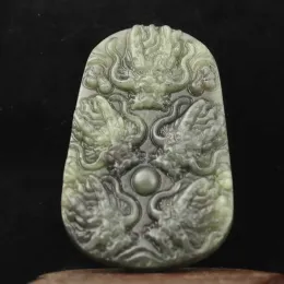 Hängen Kina Natural Hetian Jade Handkarvad staty Dragon Pendant D