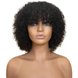 Wig womens black short curly hair with bangs small curly hair synthetic fiber full head cover