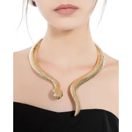 Torques KDLUN Schlange mit gebogenem Stab aus Legierung, Halsband-Choker-Halskette für Frauen, Imitationsperle, Statement-Halskette, Party-Schmuck