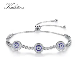 Bangles KALETINE Women Evil Eye Lucky Hamsa Bracelet Genuine 925 Sterling Silver Men Luxury Round Blue Eyes CZ Crystal Tennis Bracelet