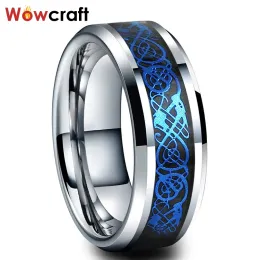 Anéis Tungsten Bandas de casamento 8mm Blue Blue Dragon Anéis para homens Anel de noivado Mulheres polidas brilhantes com fibra de carbono ajuste