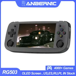 플레이어 원본 Anbernic New RG503 레트로 게임 콘솔 4.95 인치 풀보기 화면 RK3566 Quadcore 64 비트 휴대용 핸드 헬드 게임 플레이어