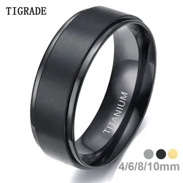 Tigrade 4/6/8/10mm Black Titanium Ring Man Brushed Wedding Band Women Engagement Rings Silver Color Bague Femme anneau bijoux
