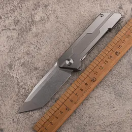 1Pcs New A2257 High End Flipper Folding Knife 14C28N Stone Wash Tanto Blade CNC TC4 Titanium Alloy Handle Outdoor EDC Pocket Fast Open Folder Knives