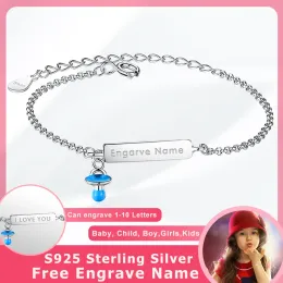 Bracelets Personalized Custom Name Bracelet 925 Sterling Silver Blue Enamel Feeding Bottle Bracelet Jewelry Free Engraved Name Customized