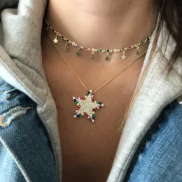 Collane che scintillano bling colorate arcobaleno cz star collana a ciondolo per donne splendide gioielli regalo di Natale 2023