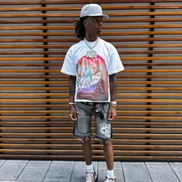 남자 T 셔츠 미국 패션 브랜드 짧은 슬리브 셔츠 남성 여름 순수 면적 개인화 디자인 Y2K 코타 레트로 둥근 목 반.