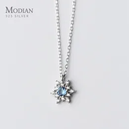 Halsband Modian Hot Sale Luminous CZ Snowflake Sterling Silver 925 Pendant Necklace For Women Link Chain Fashion Wedding Original smycken