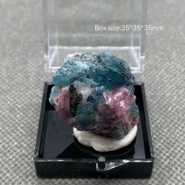 Pendants 100% natural ruby and aquamarine crystal raw stone ore specimens +Box size:35*35*35mm