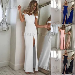 Basic Casual Dresses Women Split Bodycon Long Maxi Dress Party Wedding Prom Formal Elegant Solid White Off Shoulder Sleeveless Bandage Cheap Clothes T240221