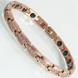 Bracelets Rose Gold Plated Stainless Steel CZ On Hand Bracelets for Women Health Benefit Therapy Magnetic Wristband Elegant Ladies Jewelry