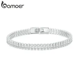 Bracelets Bamoer Authentic Shining Square Zircon Bracelet Plated Platinum for Women Gift Exquisite Fashion Jewelry YIB055