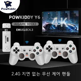 Консоли POWKIDDY Y6 2,4G Беспроводная игровая ТВ-приставка Ретро PS1 Семейная портативная игровая консоль 4K HD Поддержка многопользовательских игр 10000