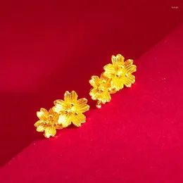 Dangle Earrings Luxury 14 K Gold Color Flower Stud Earring For Women Bride Vietnam Sand Plated Birthday Fine Jewelry Gifts